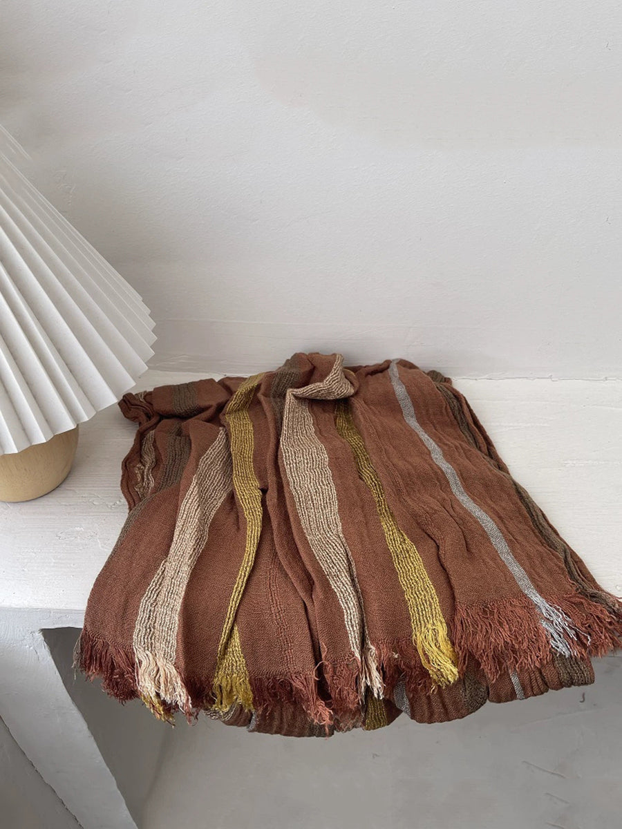 Women Vintage Stripe Raw-edge Shawl Scarf