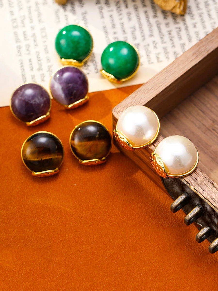 Women Vintage Pearl Stone Alloy Ear Stubs