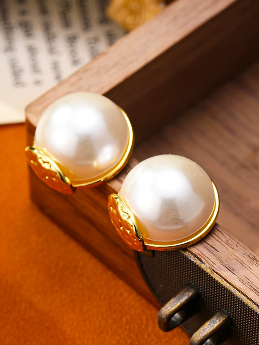 Women Vintage Pearl Stone Alloy Ear Stubs