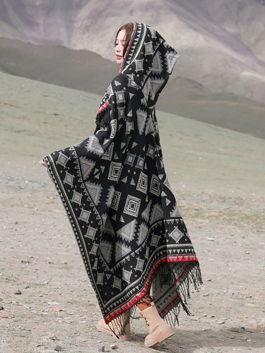 Ethnic Autumn Keep Warm Hooded Shawl Cape
