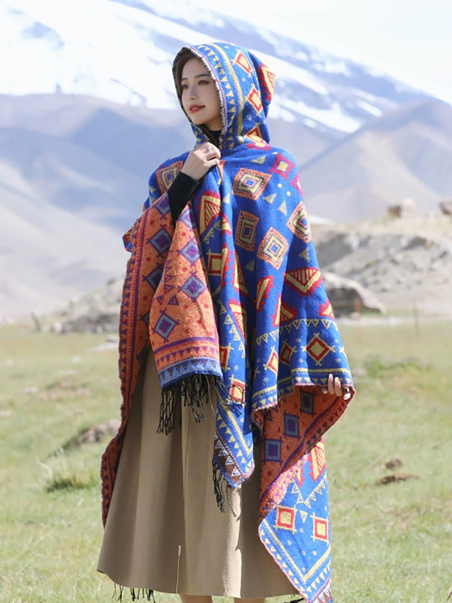 Ethnic Autumn Keep Warm Hooded Shawl Cape
