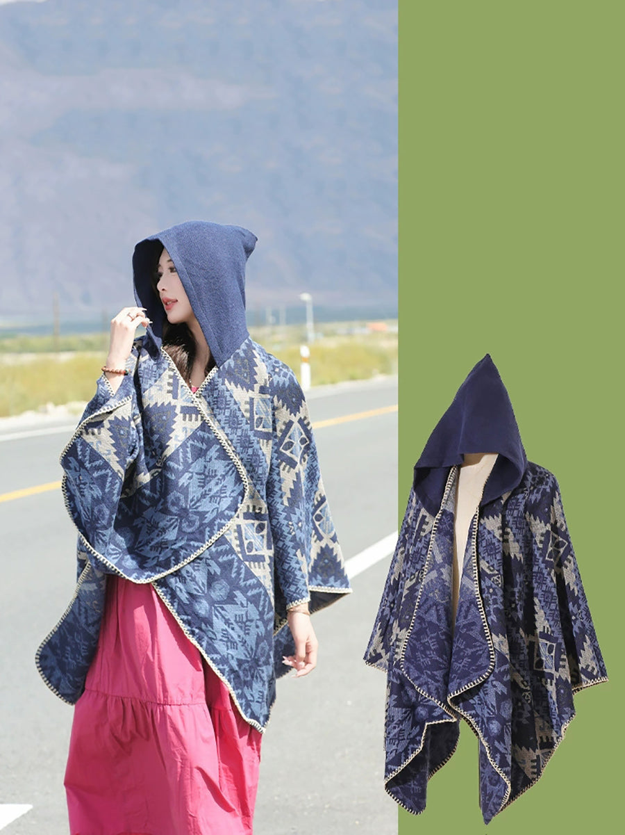 Ethnic Autumn Keep Warm Hooded Shawl Cape