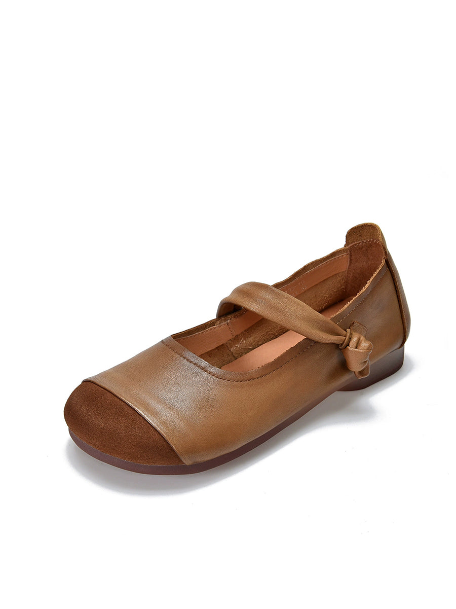 Women Vintage Autumn Leather Spliced Low Heel Shoes