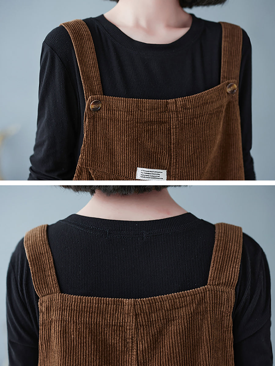 Women Autumn Retro Pure Color Corduroy Jumpsuits