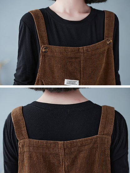 Women Autumn Retro Pure Color Corduroy Jumpsuits