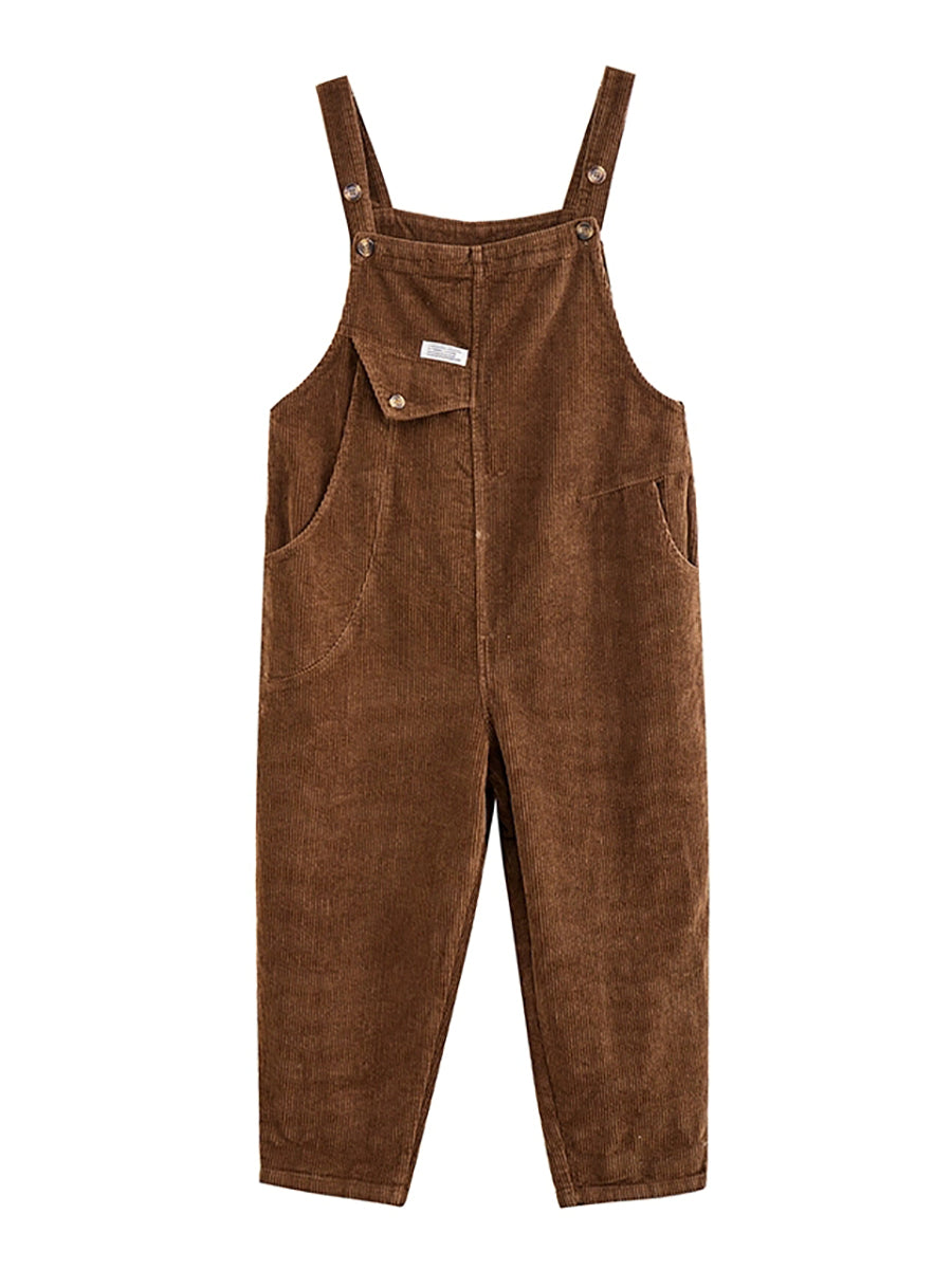 Women Autumn Retro Pure Color Corduroy Jumpsuits