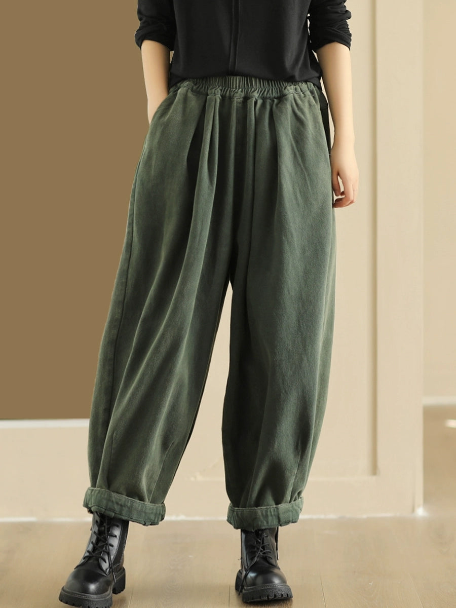 Women Autumn Retro Pure Color Cotton Harem Pants
