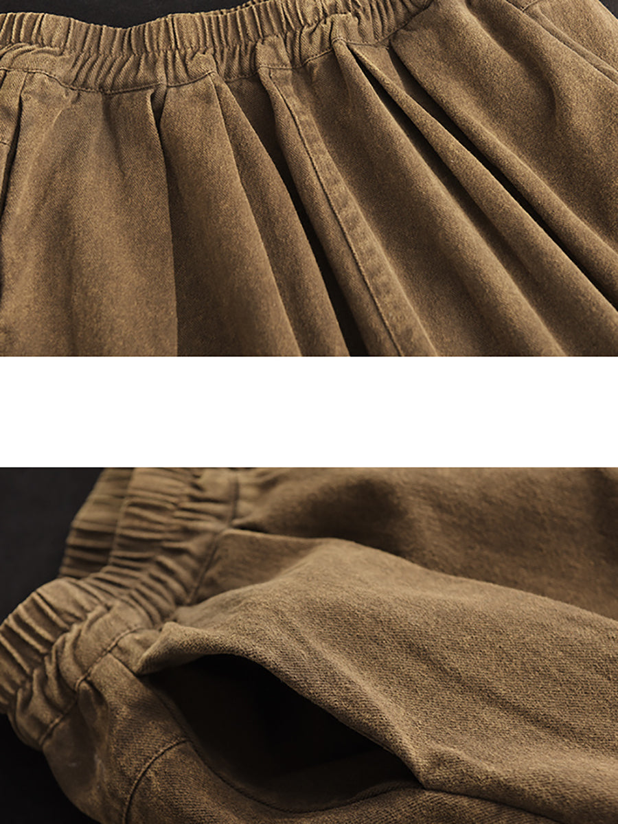 Women Autumn Retro Pure Color Cotton Harem Pants