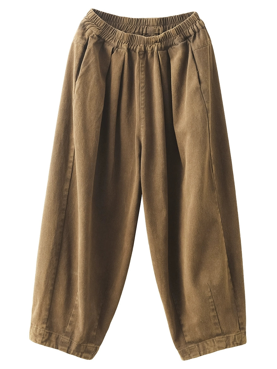 Women Autumn Retro Pure Color Cotton Harem Pants