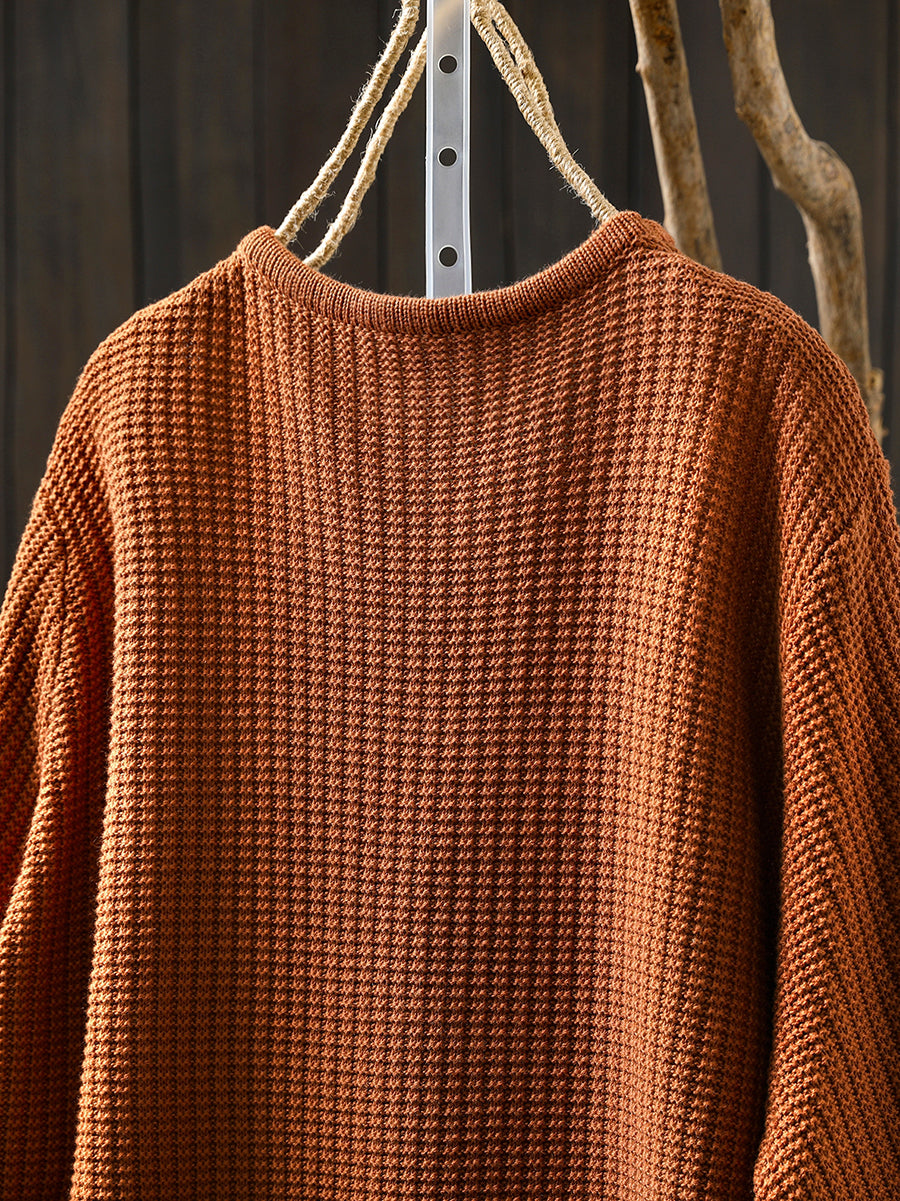 Women Autumn Artsy Pure Color Knitted V-Neck Sweater