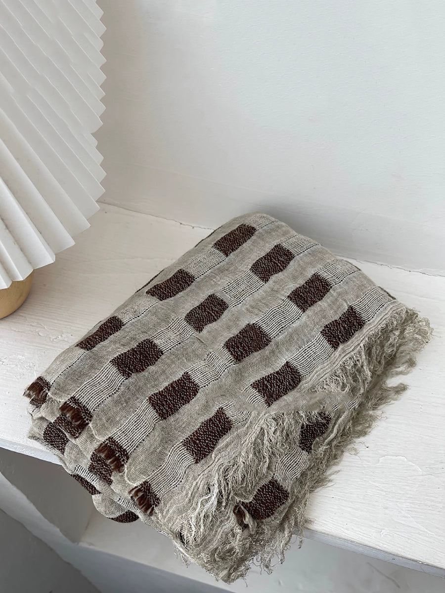 Women Vintage Plaid Tassel Shawl Scarf