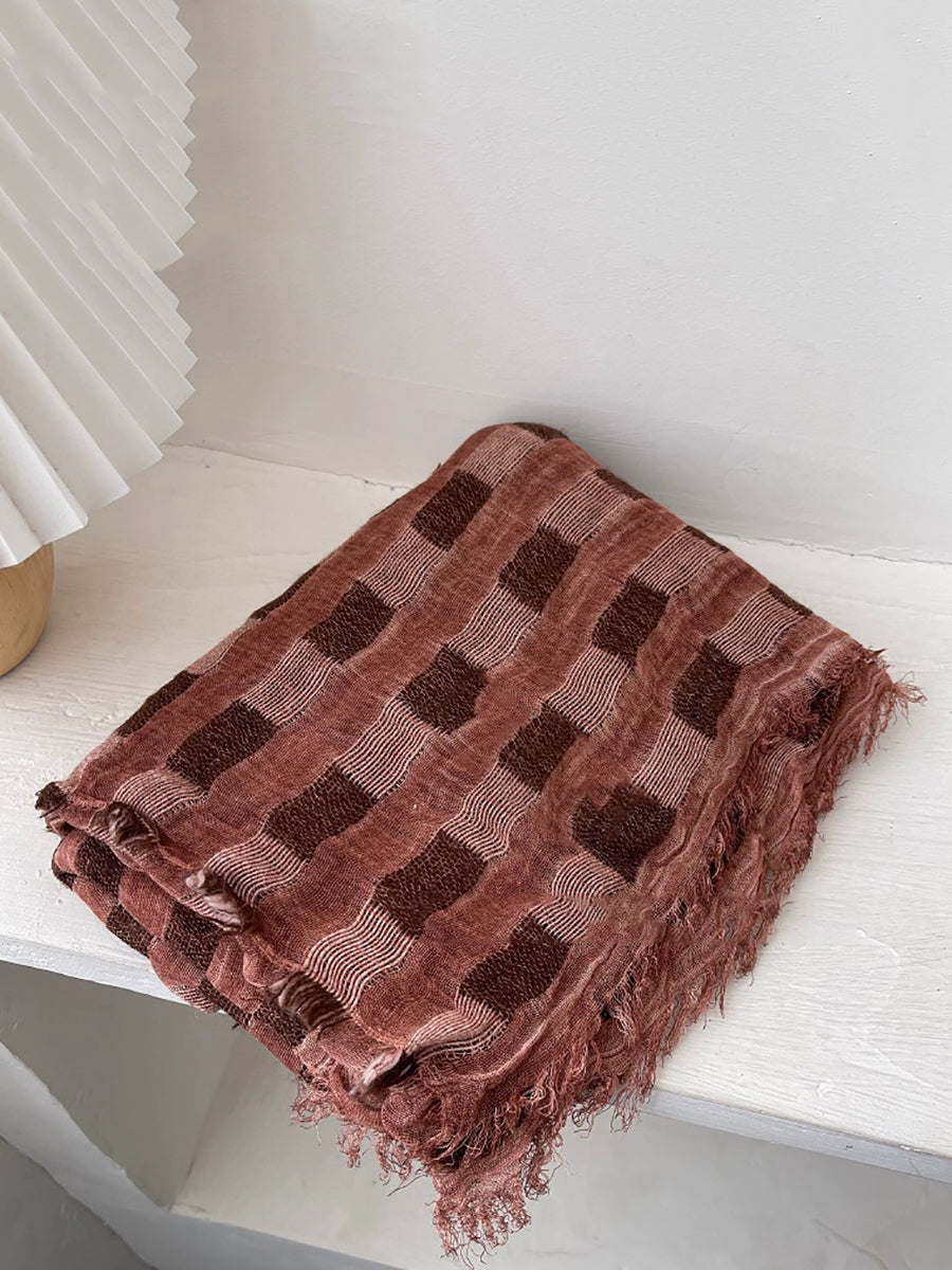 Women Vintage Plaid Tassel Shawl Scarf