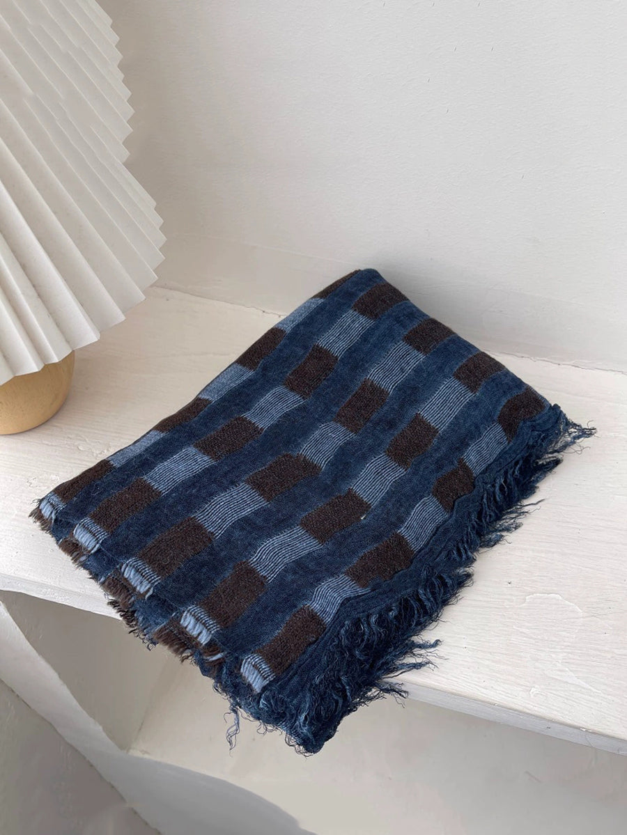 Women Vintage Plaid Tassel Shawl Scarf