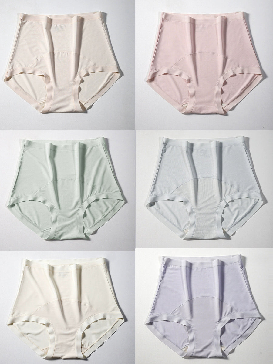 6 Pieces Summer Women High Waist Pure Color Underwear