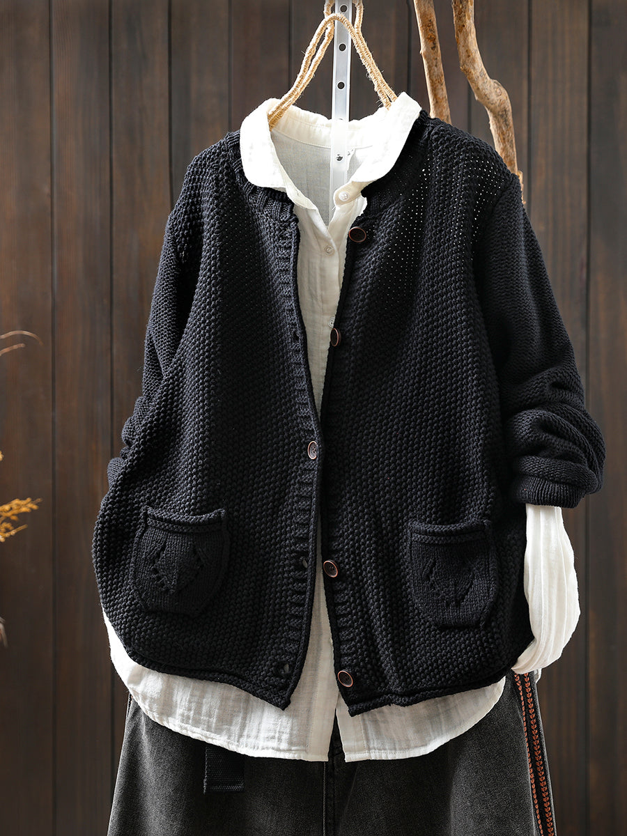 Women Autumn Artsy Pure Color Knitted O-Neck Sweater