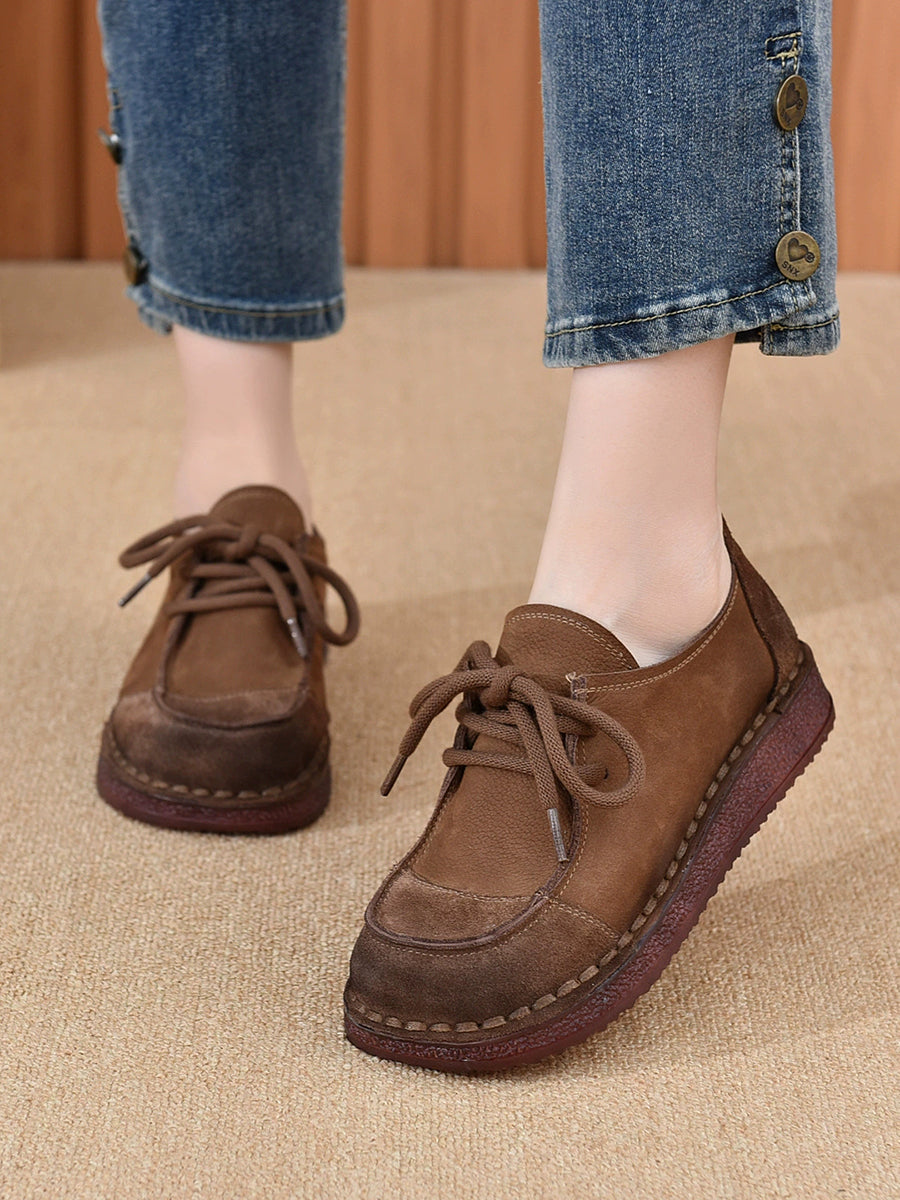 Women Vintage Genuine Leather Strap Flat Shoes