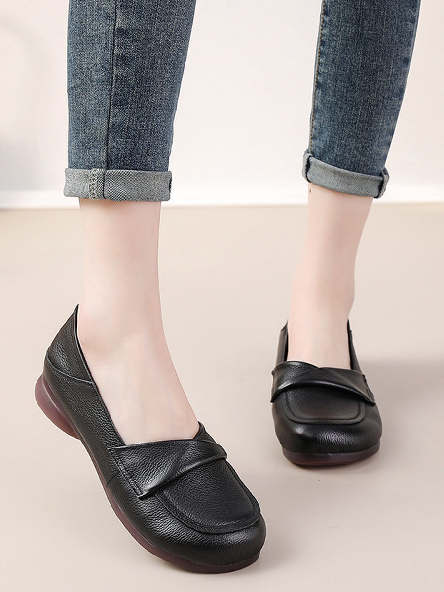 Women Spring Genuine Leather Spliced Low Heel Shoes