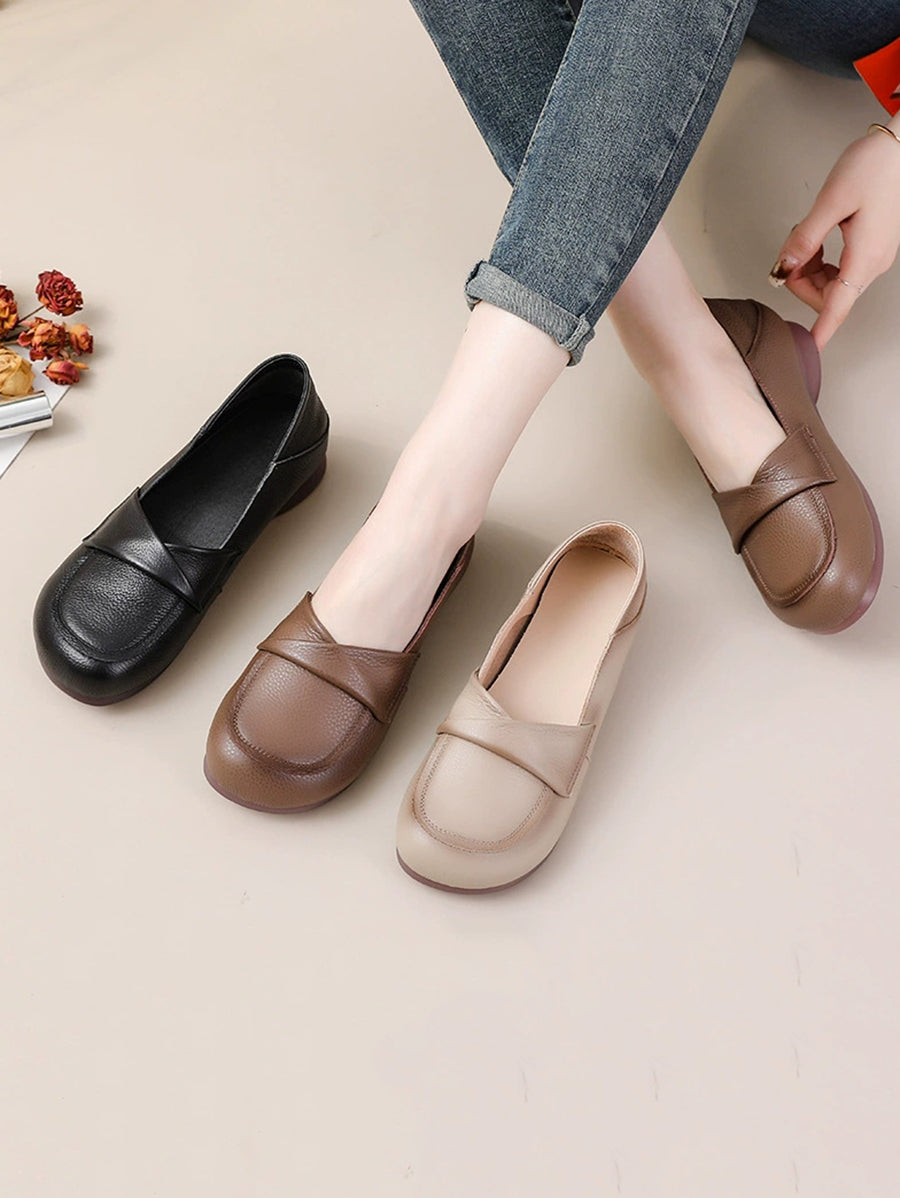 Women Spring Genuine Leather Spliced Low Heel Shoes
