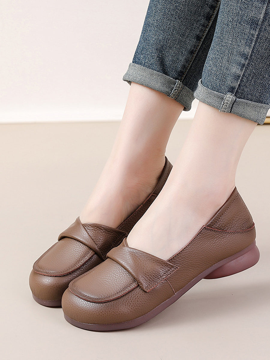 Women Spring Genuine Leather Spliced Low Heel Shoes