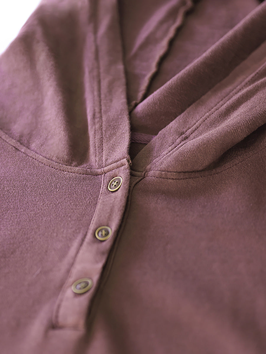 Women Autumn Casual Pure Color 100%Cotton Hoodie