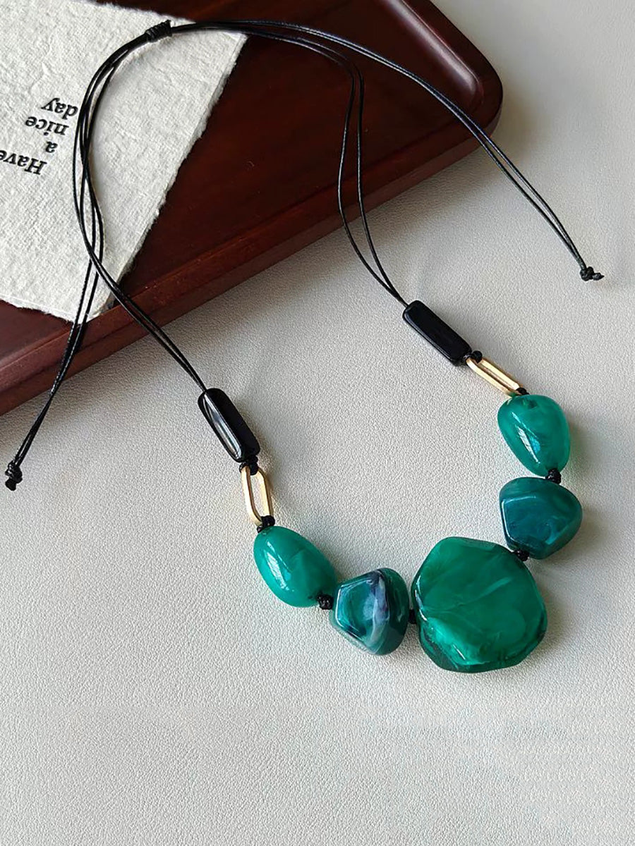 Women Ethnic Resin Stone Weave Necklace