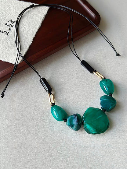 Women Ethnic Resin Stone Weave Necklace
