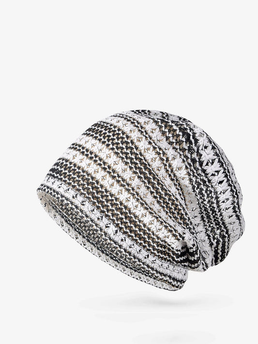 Women Summer Stripe Knitted Hollow Out Hat