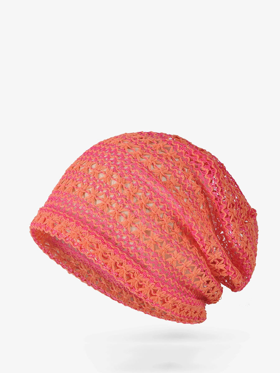 Women Summer Stripe Knitted Hollow Out Hat