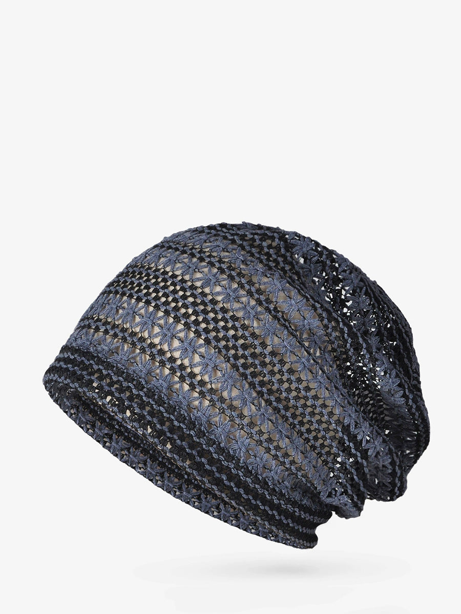 Women Summer Stripe Knitted Hollow Out Hat