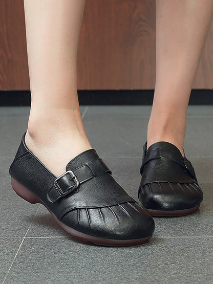 Women Vintage Autumn Low Heel Genuine Leather Shoes