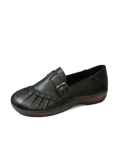 Women Vintage Autumn Low Heel Genuine Leather Shoes