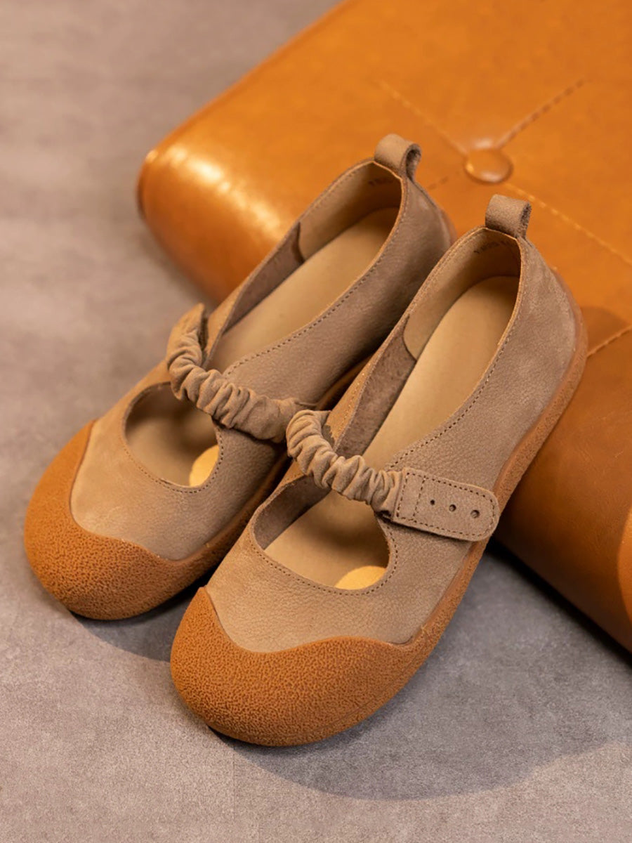 Women Artsy Genuine Leather Spliced Soft Flat Shoes