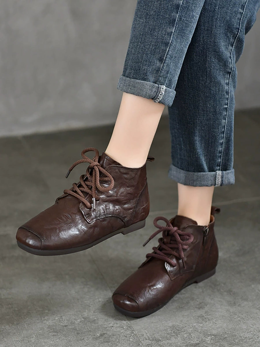Women Autumn Genuine Leather Low Heel Ankle Boots