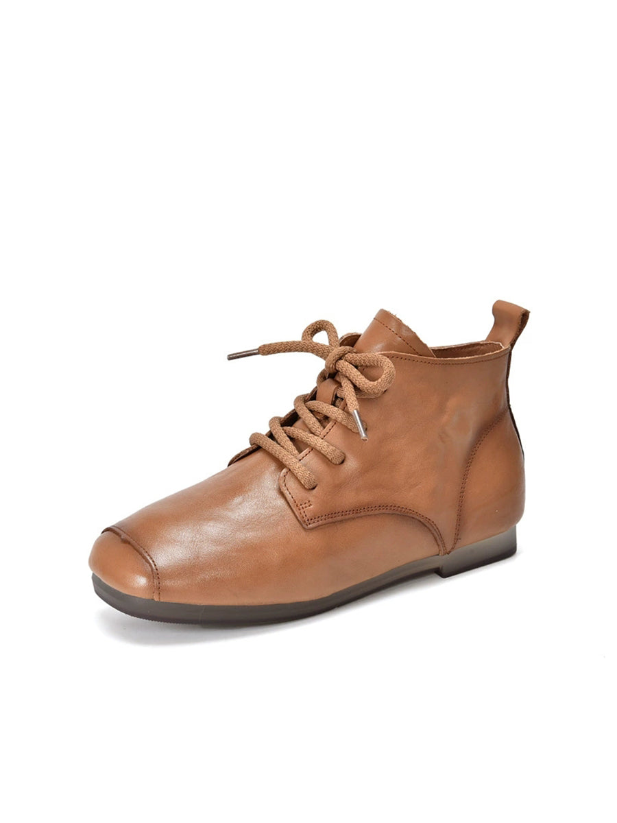 Women Autumn Genuine Leather Low Heel Ankle Boots