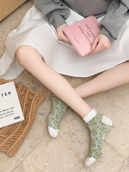 5 Pairs Women Summer Floral Embossment Ankle Socks