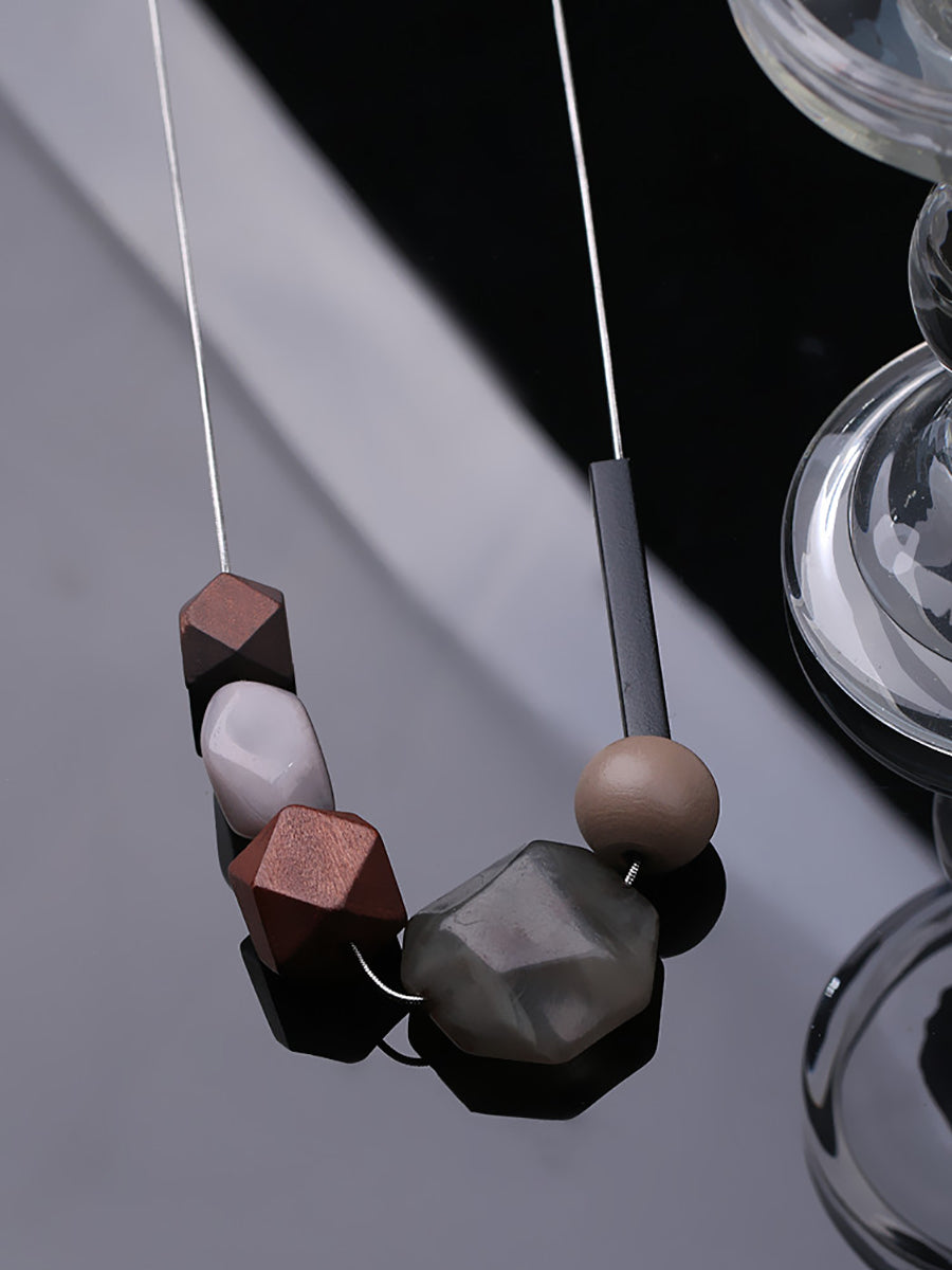 Women Ethnic Resin Stone Weave Necklace