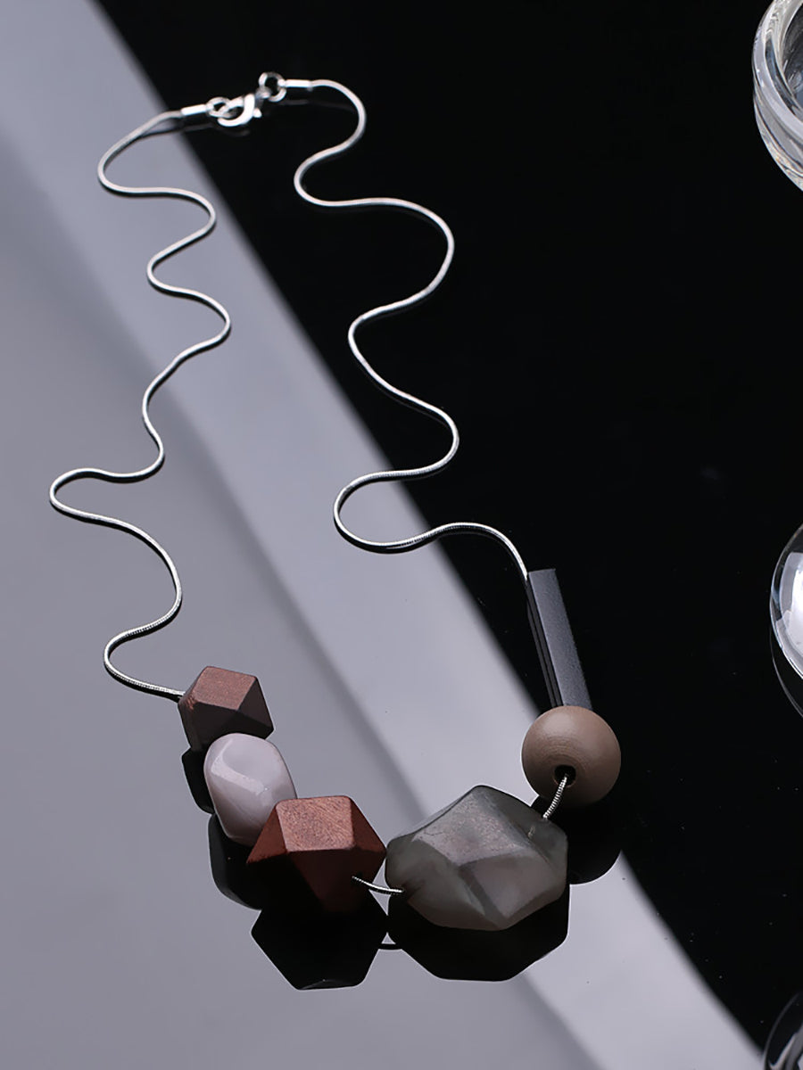 Women Ethnic Resin Stone Weave Necklace