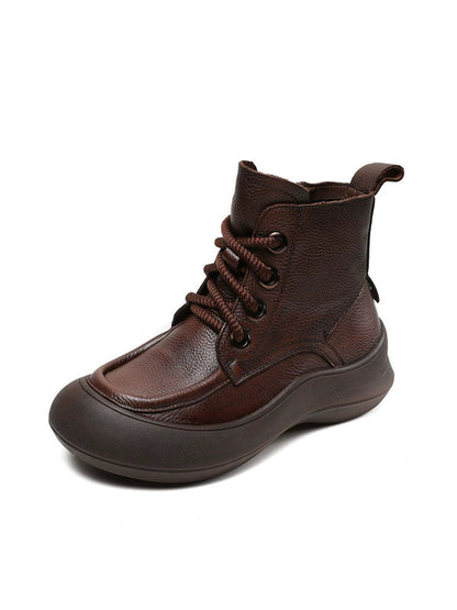 Women Vintage Genuine Leather Spliced Platform Boots