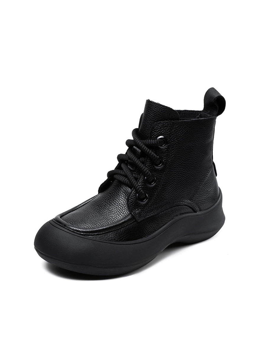 Women Vintage Genuine Leather Spliced Platform Boots
