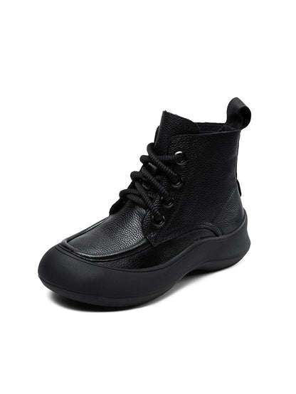 Women Vintage Genuine Leather Spliced Platform Boots