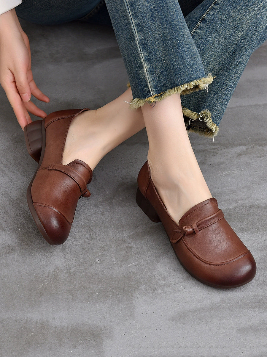 Women Autumn Genuine Leather Mid Heel Shoes