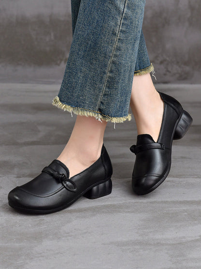 Women Autumn Genuine Leather Mid Heel Shoes