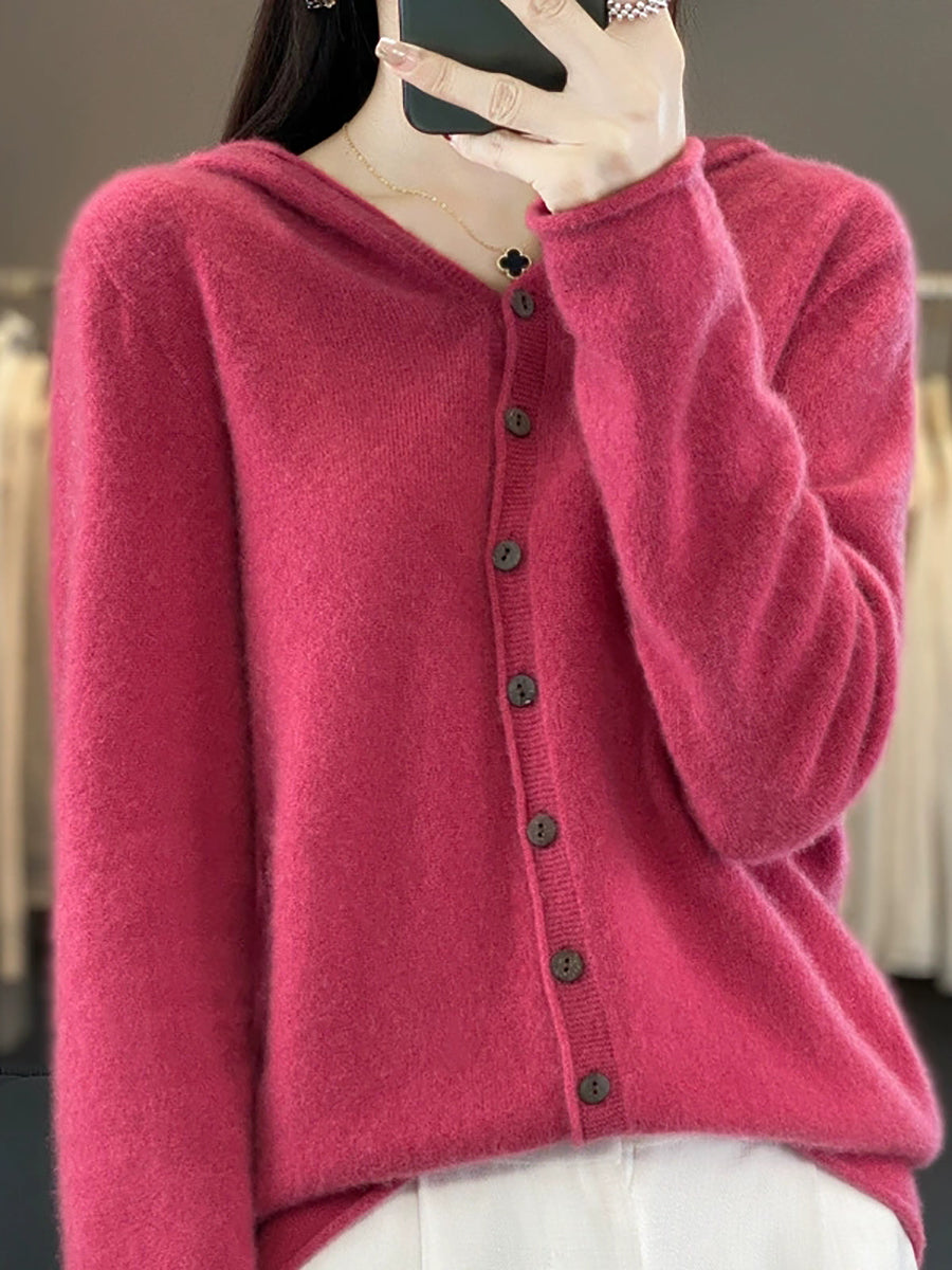 Women Autumn Casual Knitted Wool Hooded Sweater Coat
