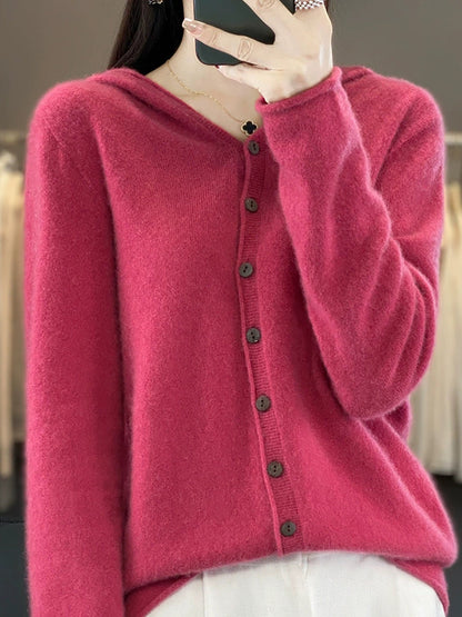 Women Autumn Casual Knitted Wool Hooded Sweater Coat