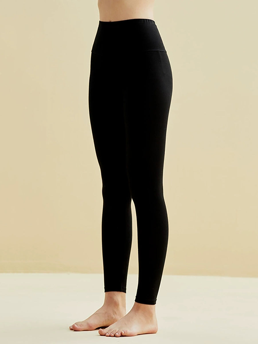 Women Autumn Warm Pure Color High Waist Cotton Leggings