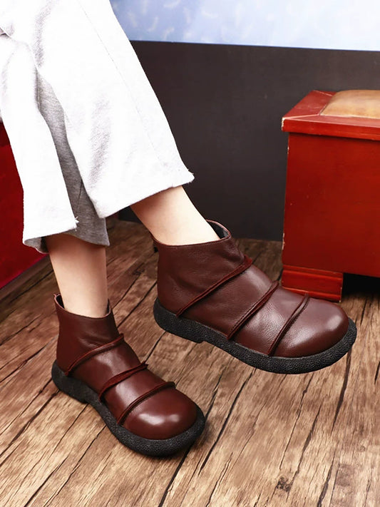 Women Autumn Genuine Leather Spliced Ankle Boots