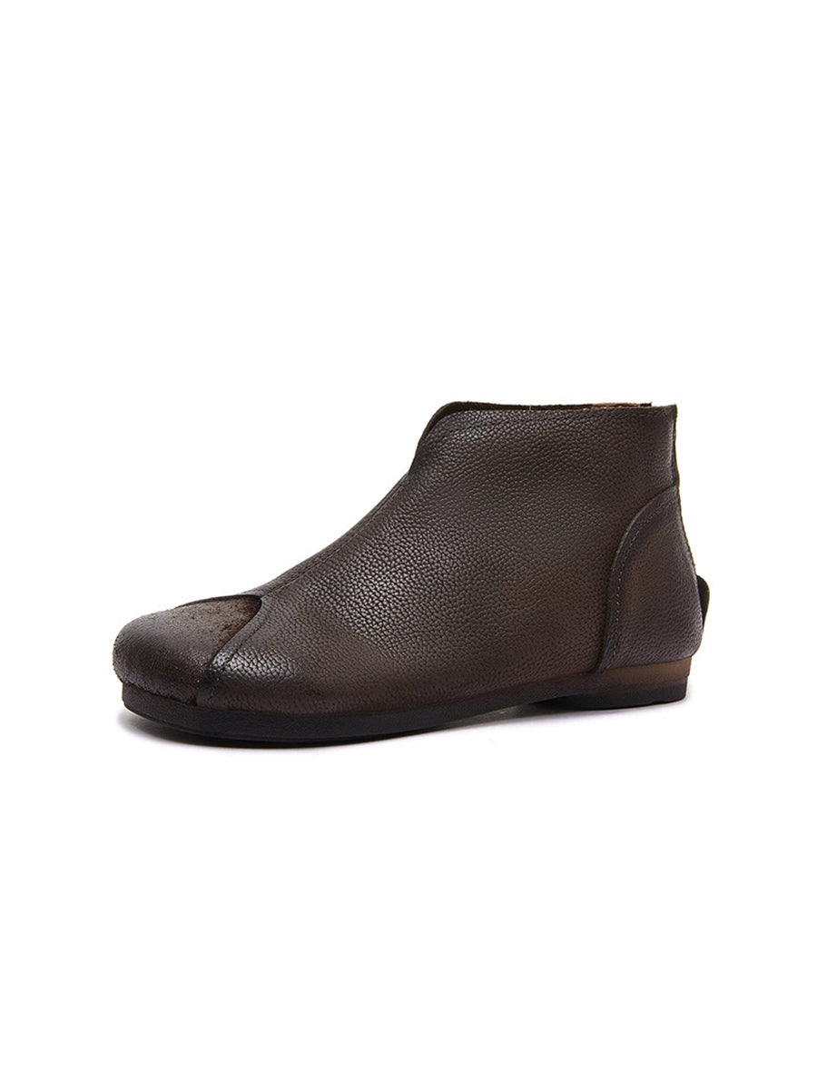 Women Vintage Genuine Leather Low Heel Ankle Boots