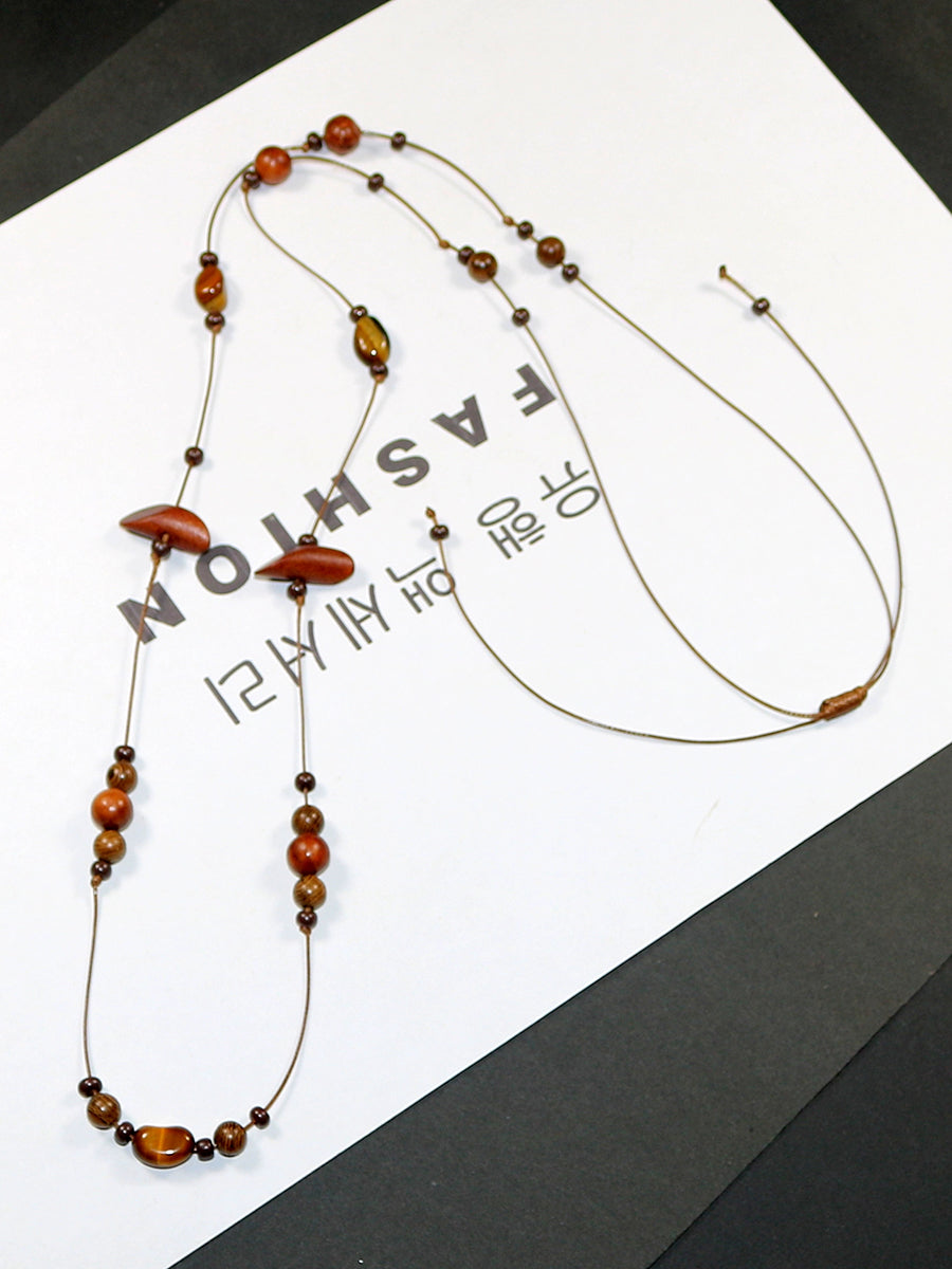 Women Vintage Beads Wood Weave Necklace