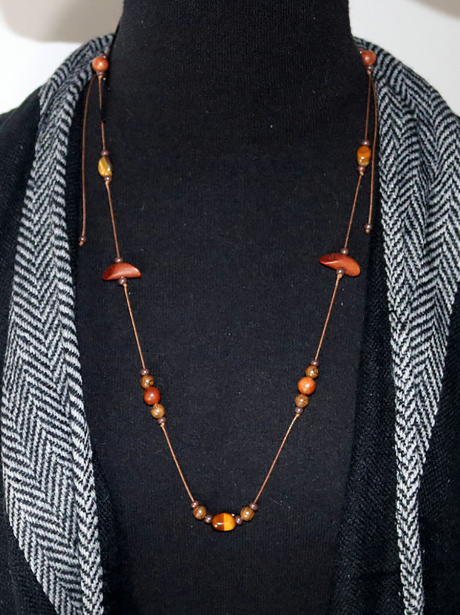 Women Vintage Beads Wood Weave Necklace