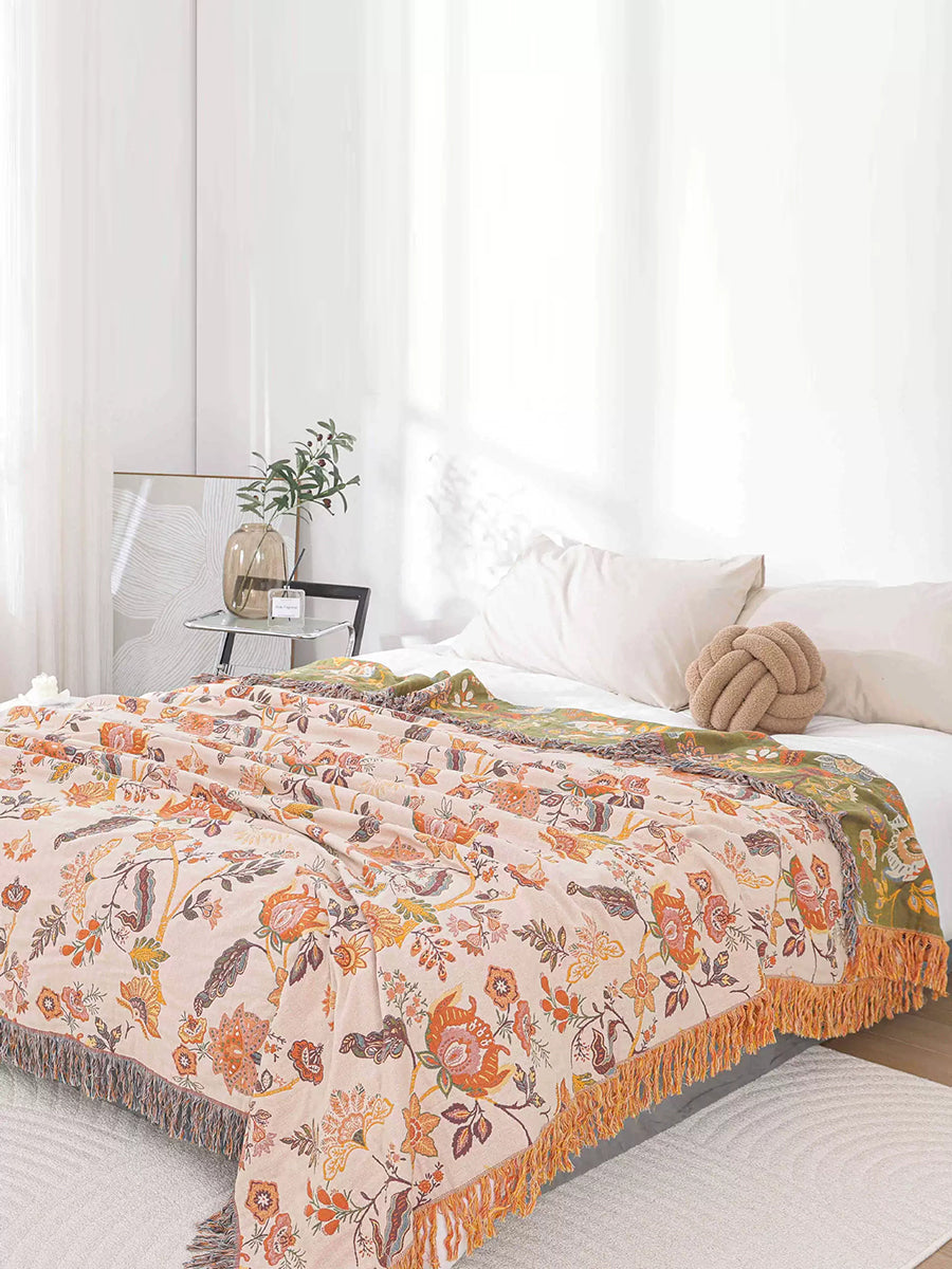 100%Cotton Flower Tassel Bedcover Sofa Blanket